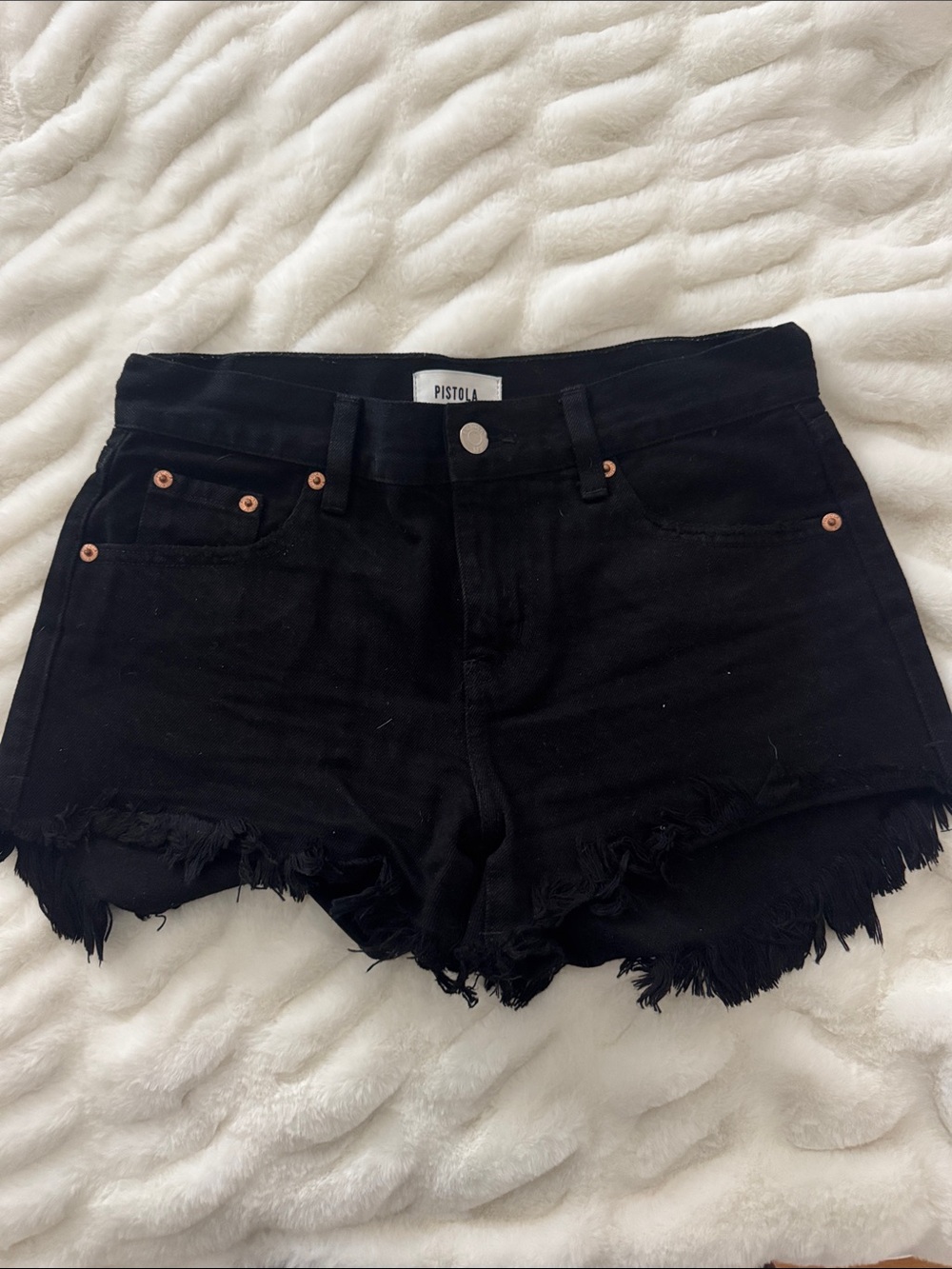 pistola Black Frayed Hem High-Rise Denim Shorts